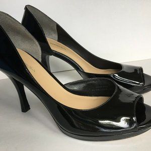 Via Spiga Black Shoes Peep Toe Platform Patent 4”